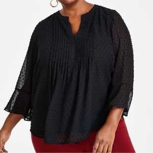 COPY - Plus Size Printed Pintuck Blouse Black